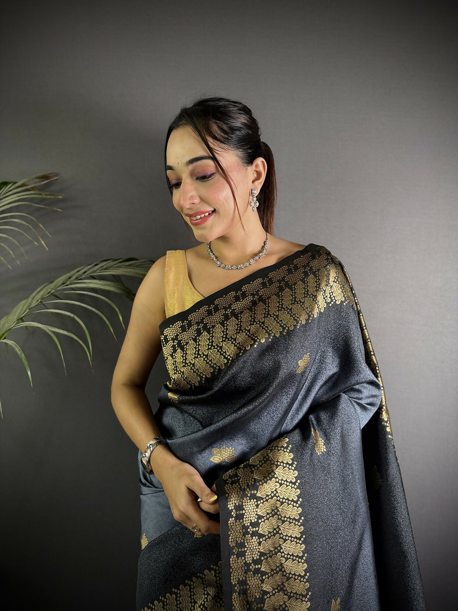 Grey Handloom Silk Ikkat Saree with Traditional Design