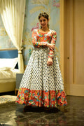 Off-white Anarkali dress with multi-colored digital floral prints