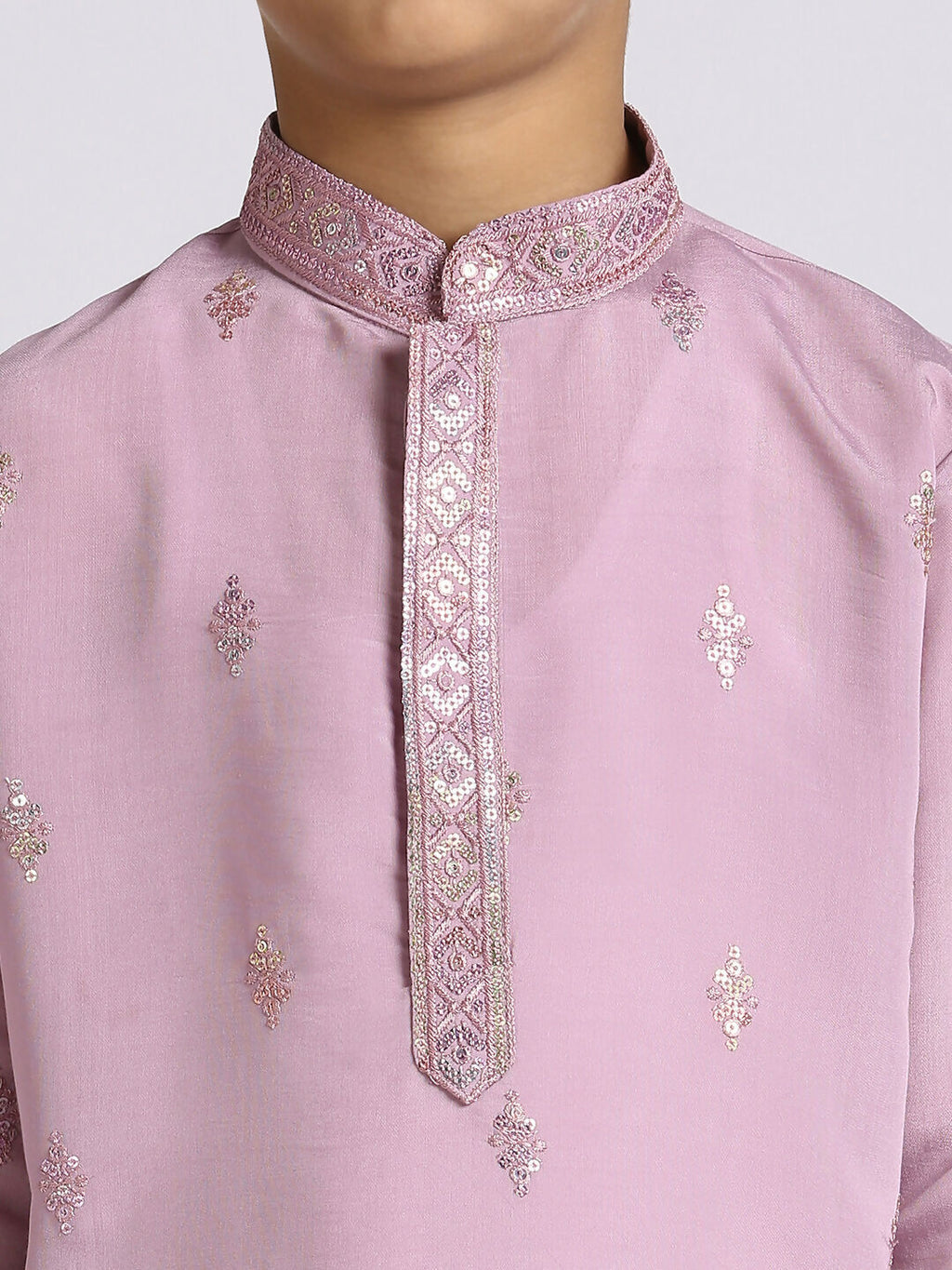 Kids Purple Traditional Ethnic Kurta and Pyjama Set with Embroidery