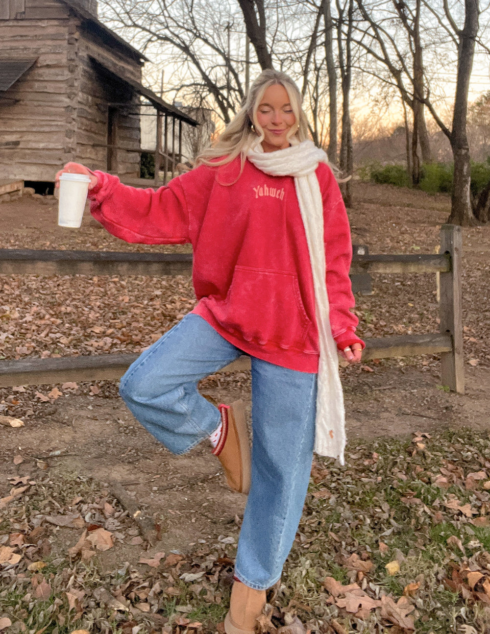 Yahweh Unisex Hoodie in Ribbon Red - Relaxed Fit Graphic Pullover