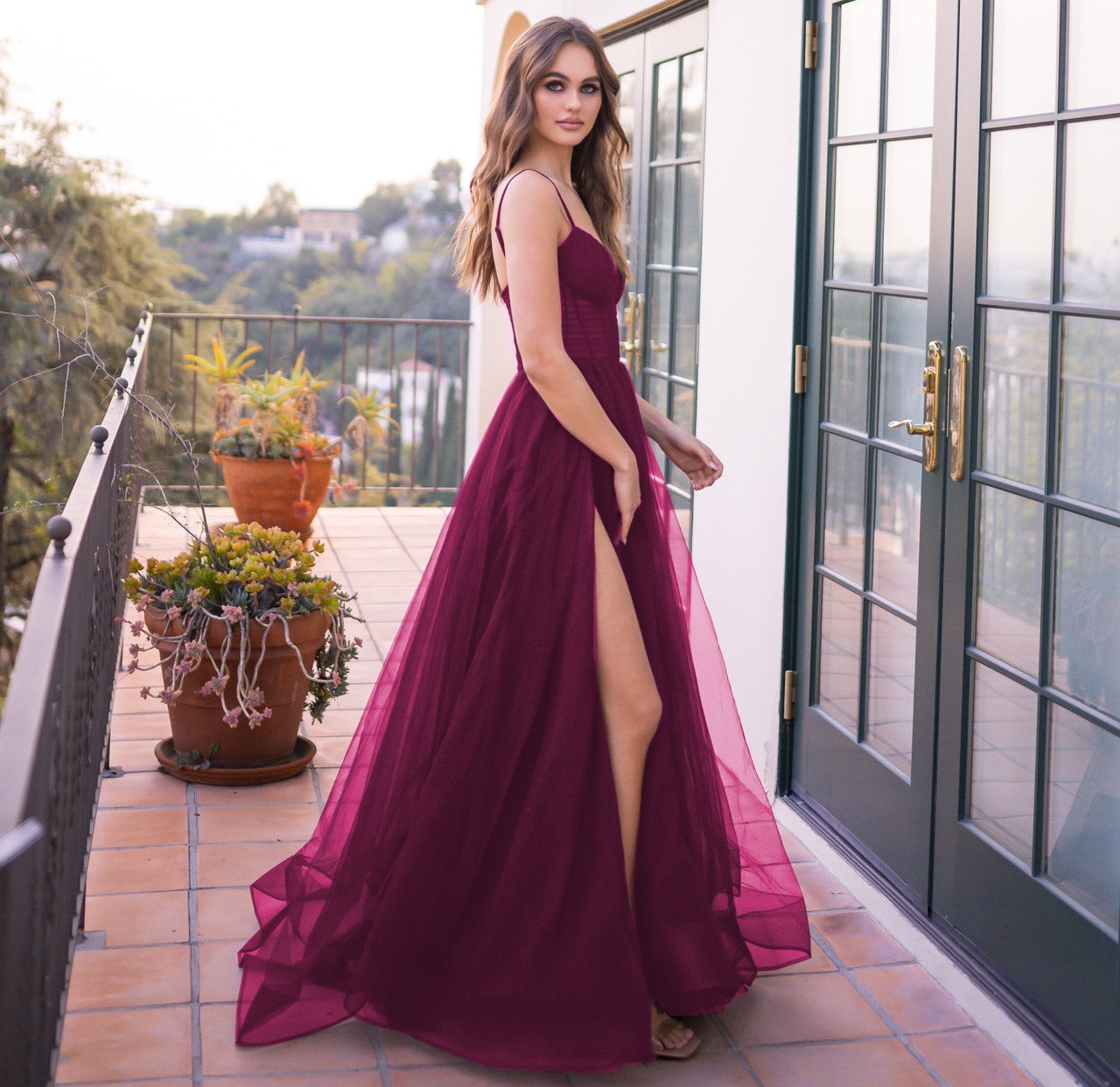 Yasmin Tulle A-Line Prom Gown in Mulberry - Image 3