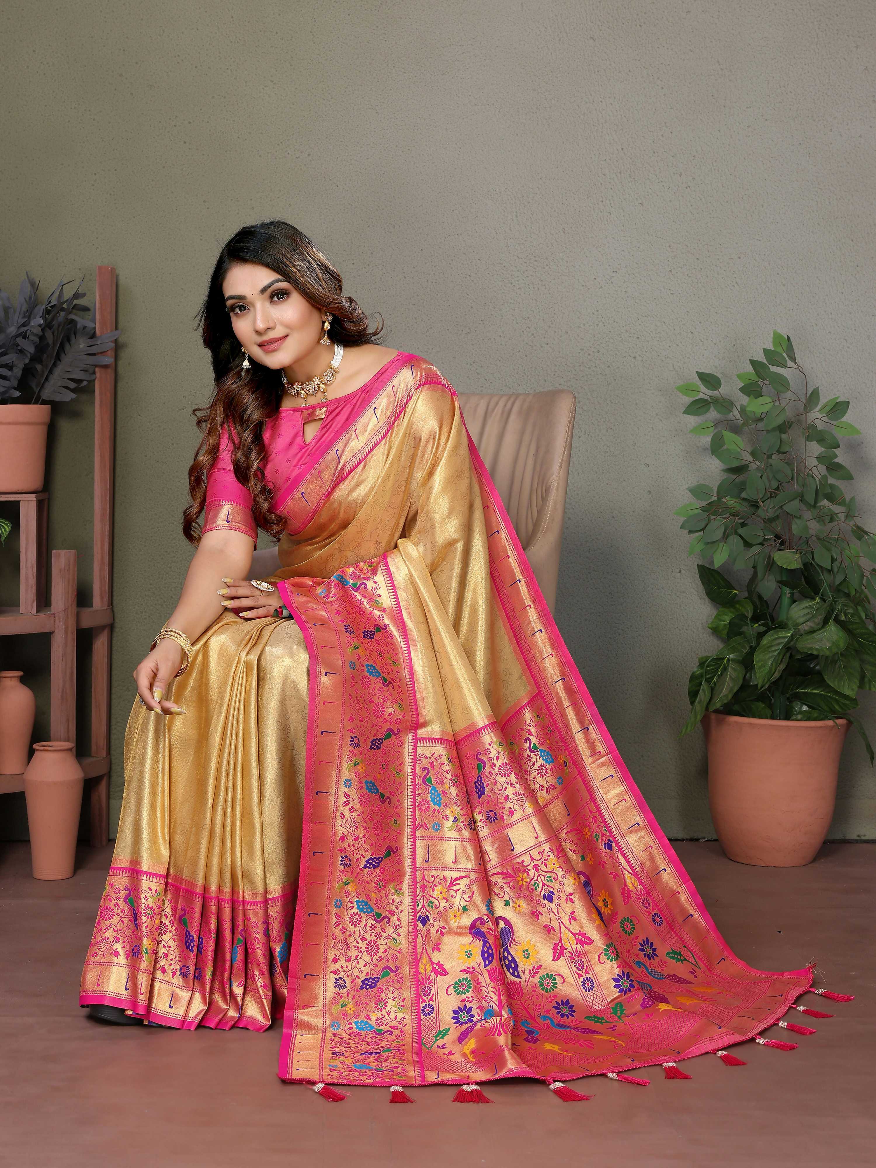 Gold Tissue Silk Paithani Woven Saree