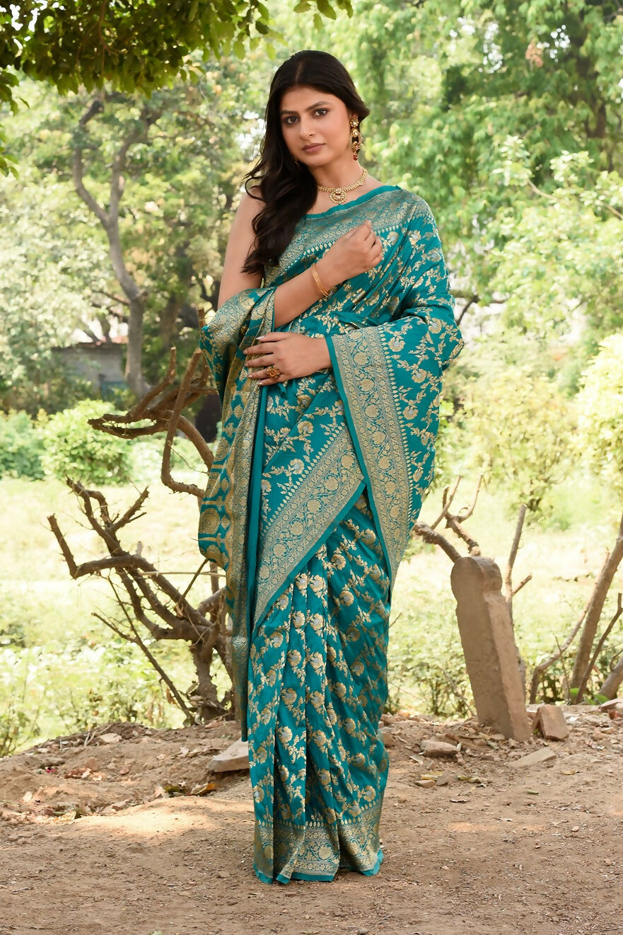 Green Banarasi Soft Pure Handloom Silk Saree