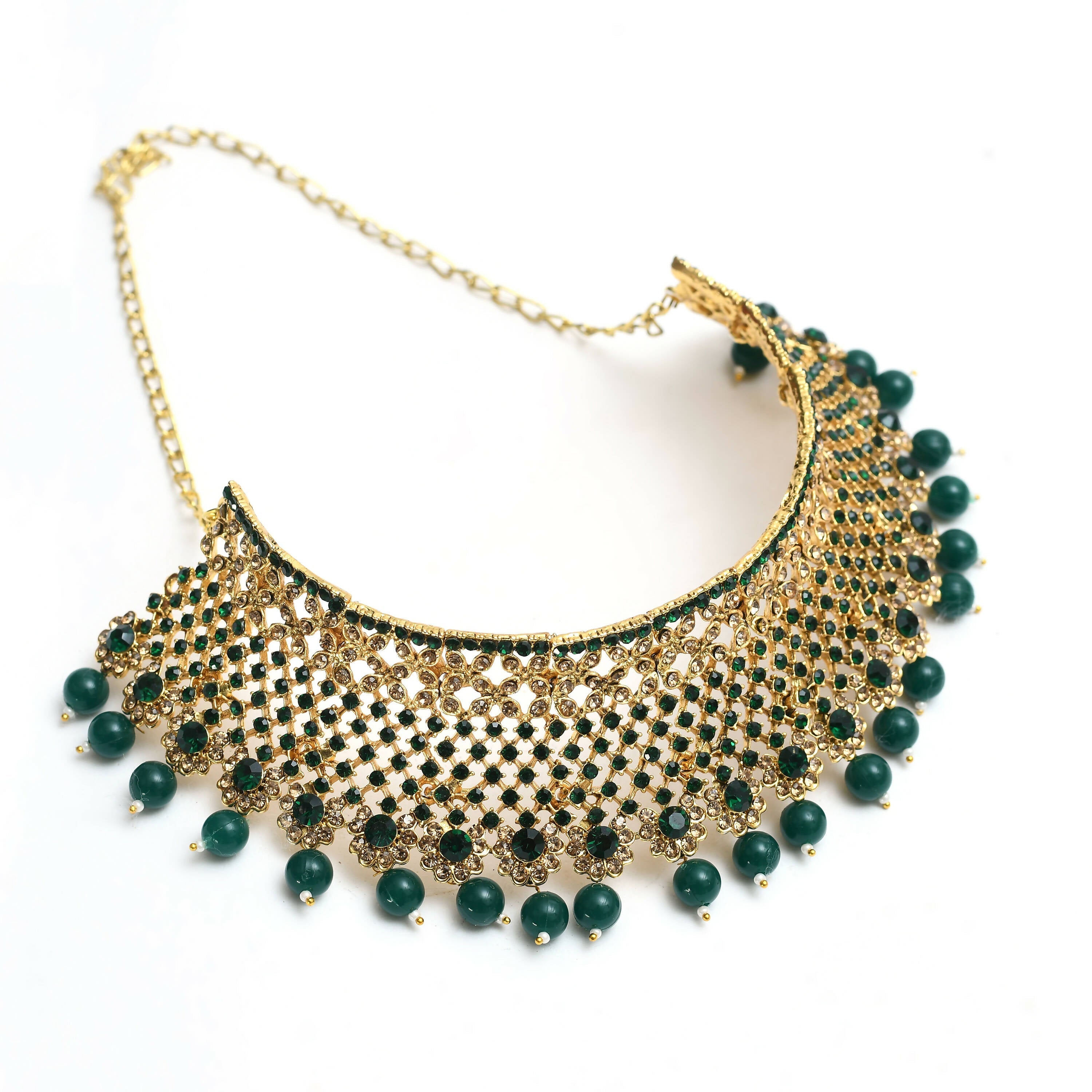 Traditional Rajwadi Design Heavy Gold and Green Necklace Set