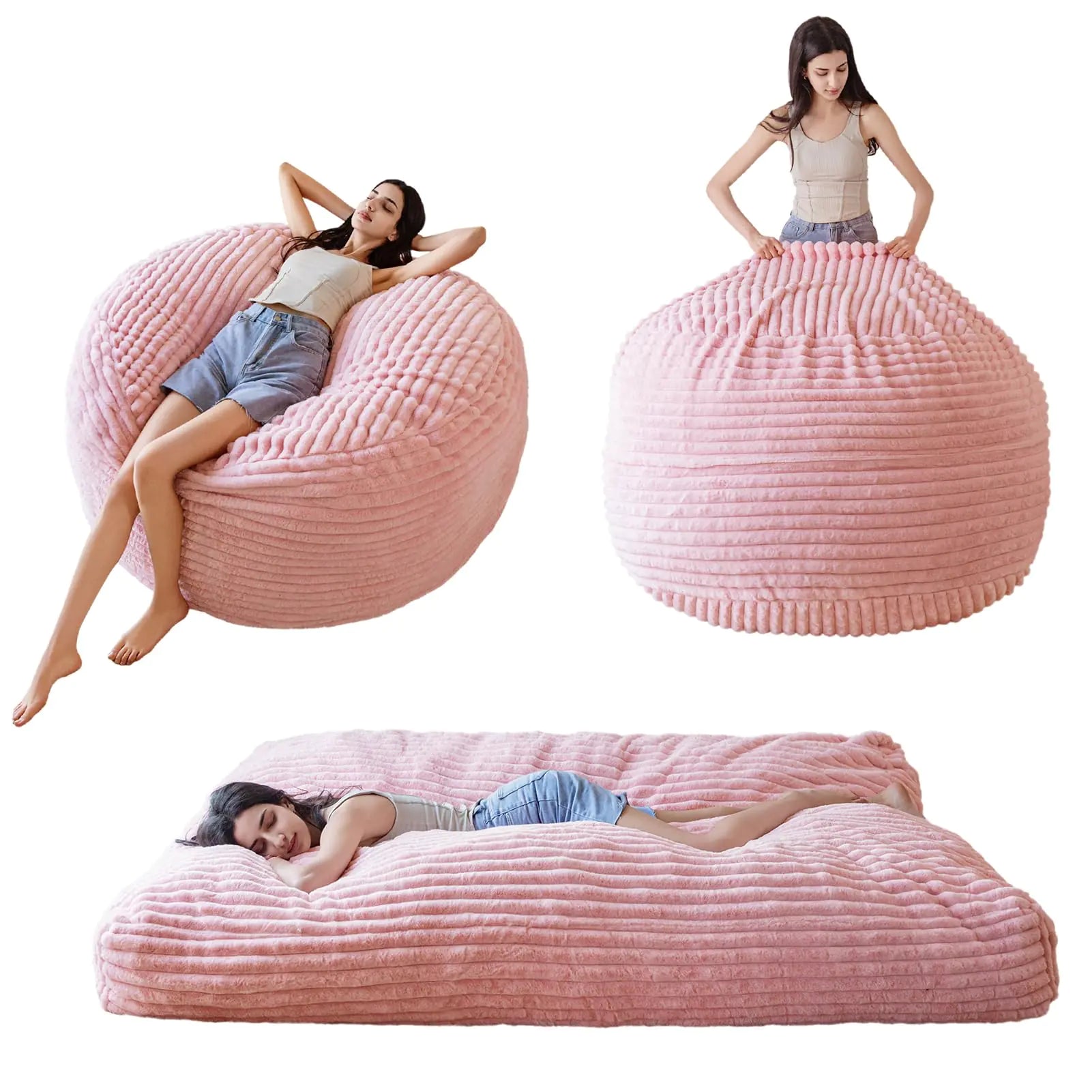 MAXYOYO Giant Bean Bag Chair Bed for Adults Convertible Beanbag Folds from Lazy Chair to Floor Mattress Bed Large Floor Sofa Couch Big Sofa Bed High-Density Foam Filling Machine Washable Cover
