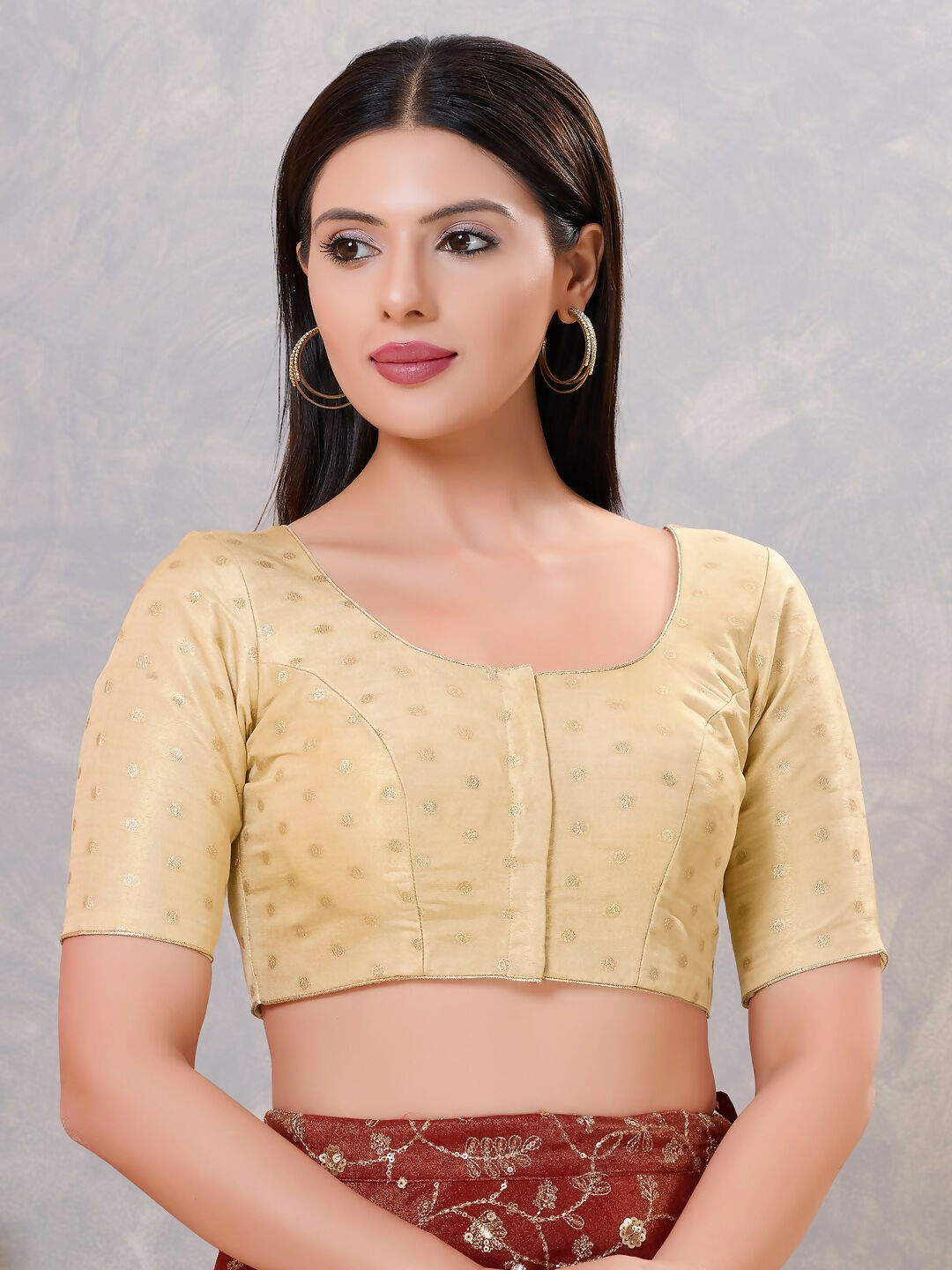 Women's Light-Gold silk stitched blouse with a clean finish