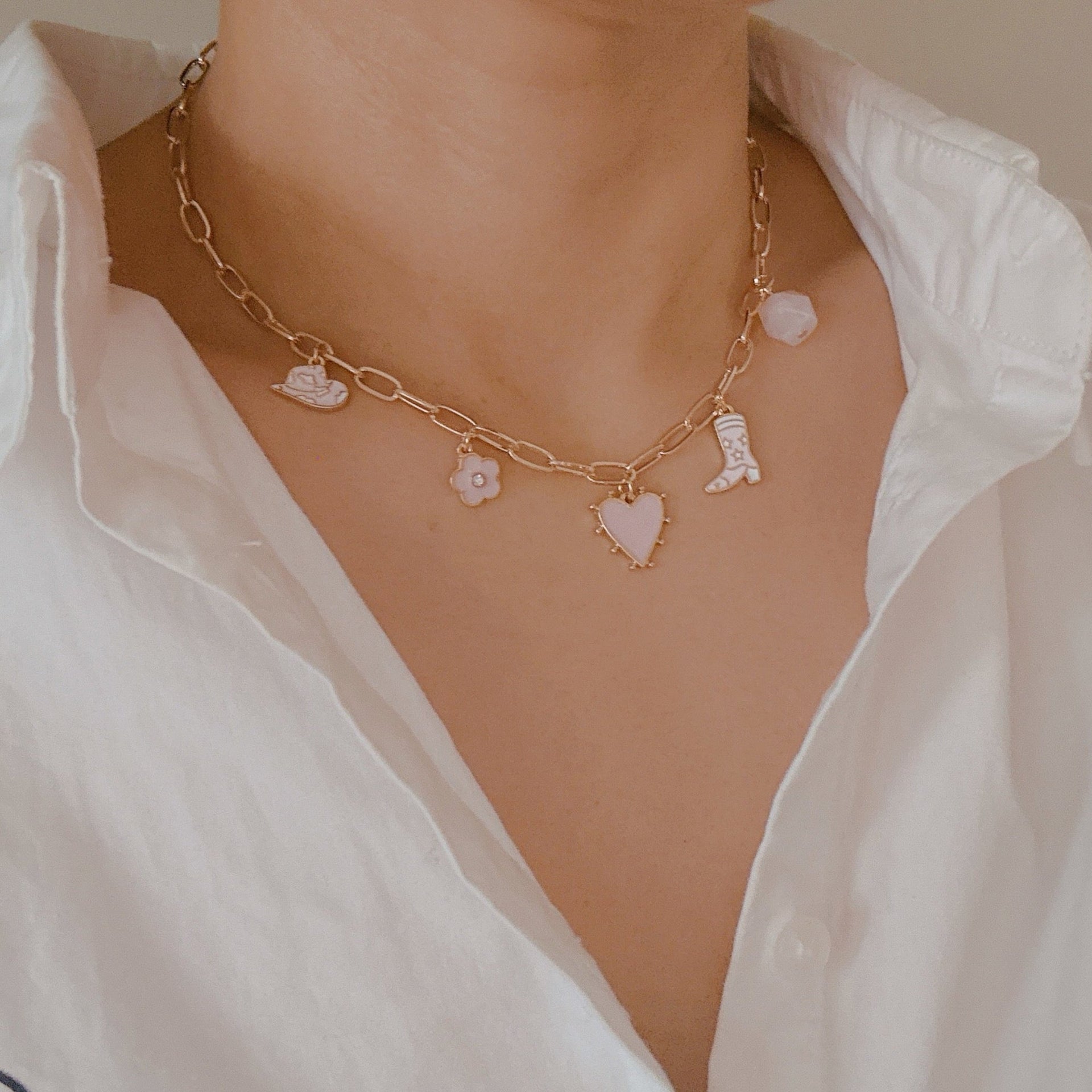Yee-haw Heart Multi Charm Necklace Gold Western Jewelry - Image 4
