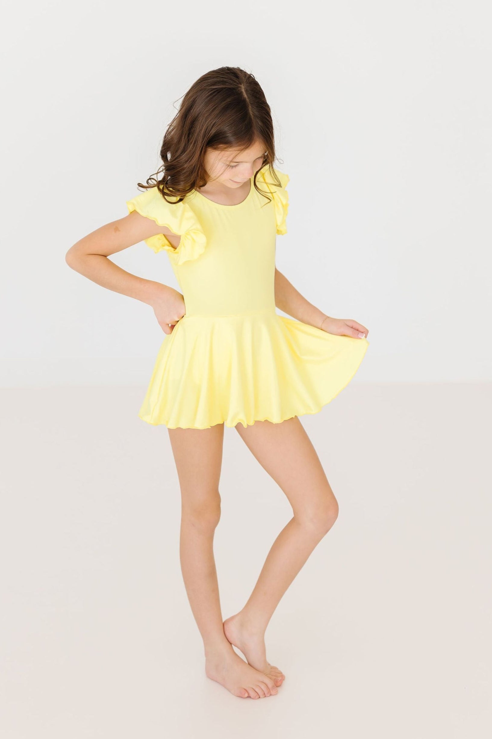 Yellow Short Sleeve Twirl Leotard for Girls Dance Class