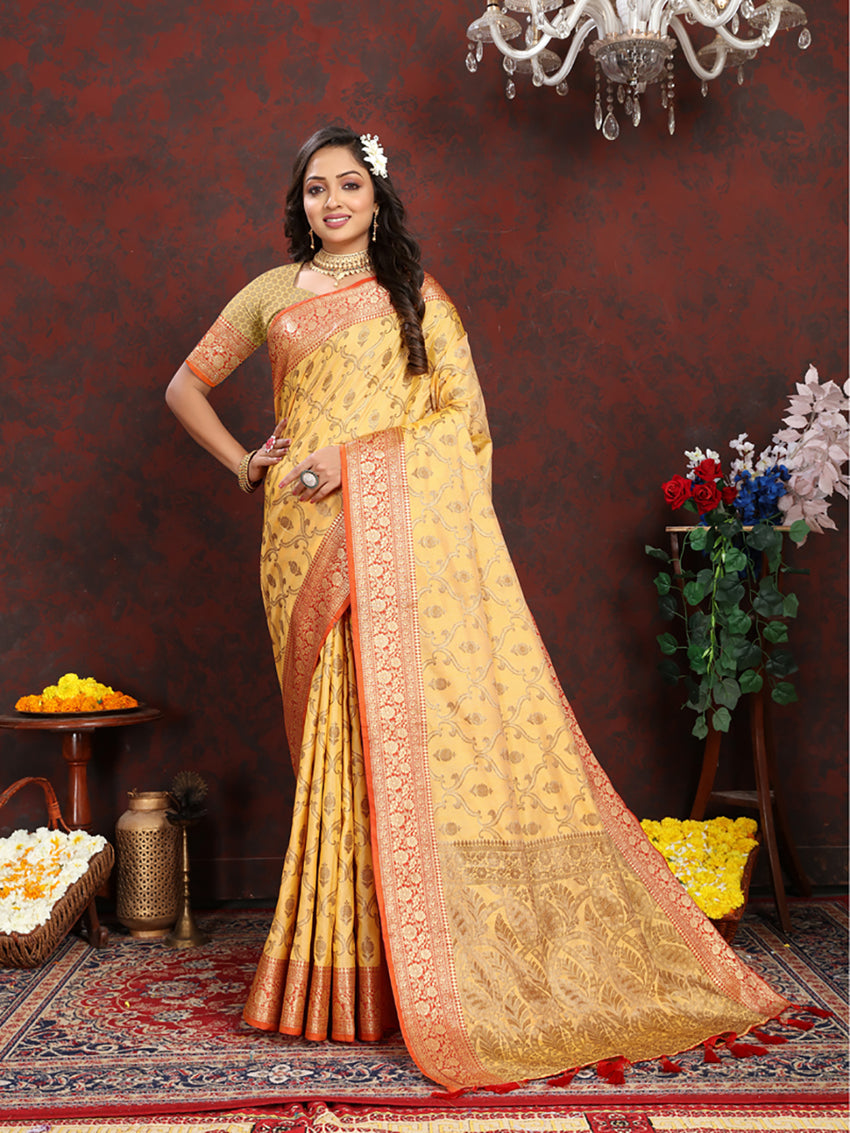 Yellow Soft Katan Silk Saree with Rich Zari Weaving Pallu