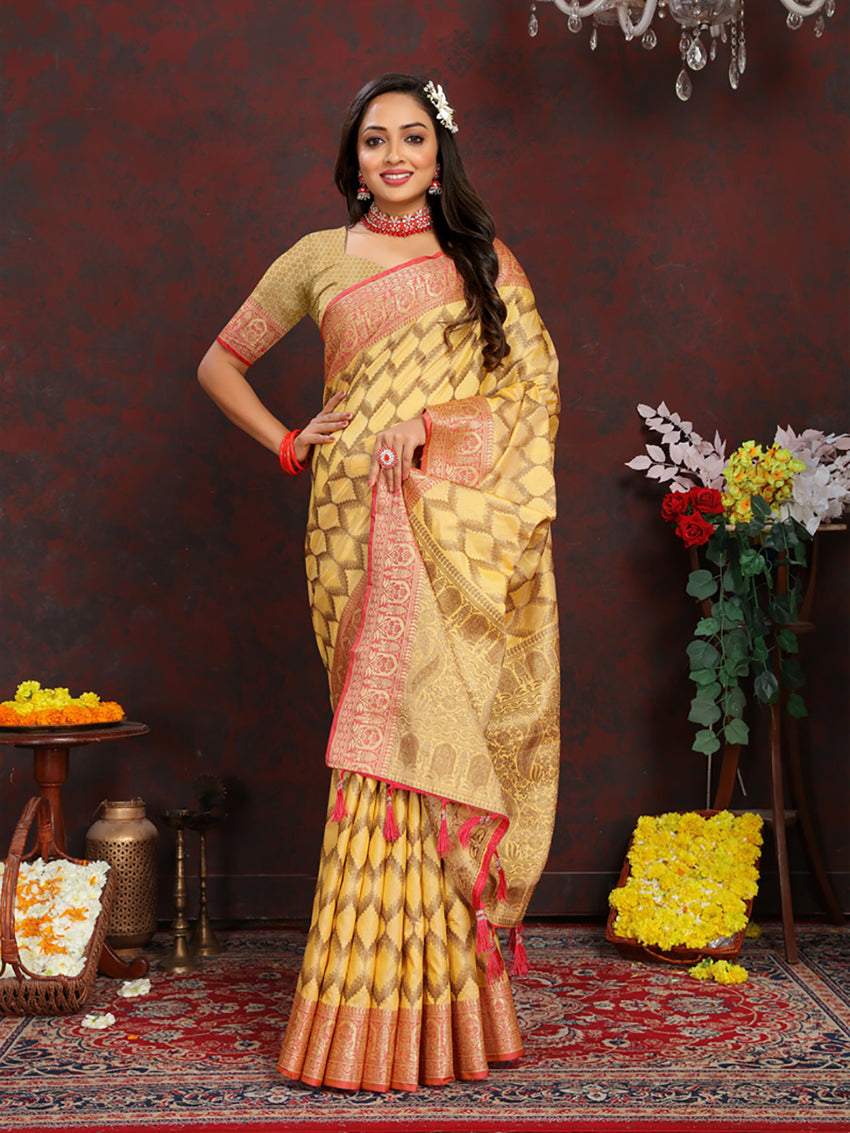 Yellow Soft Katan Silk Saree with Rich Zari Weaving Pallu