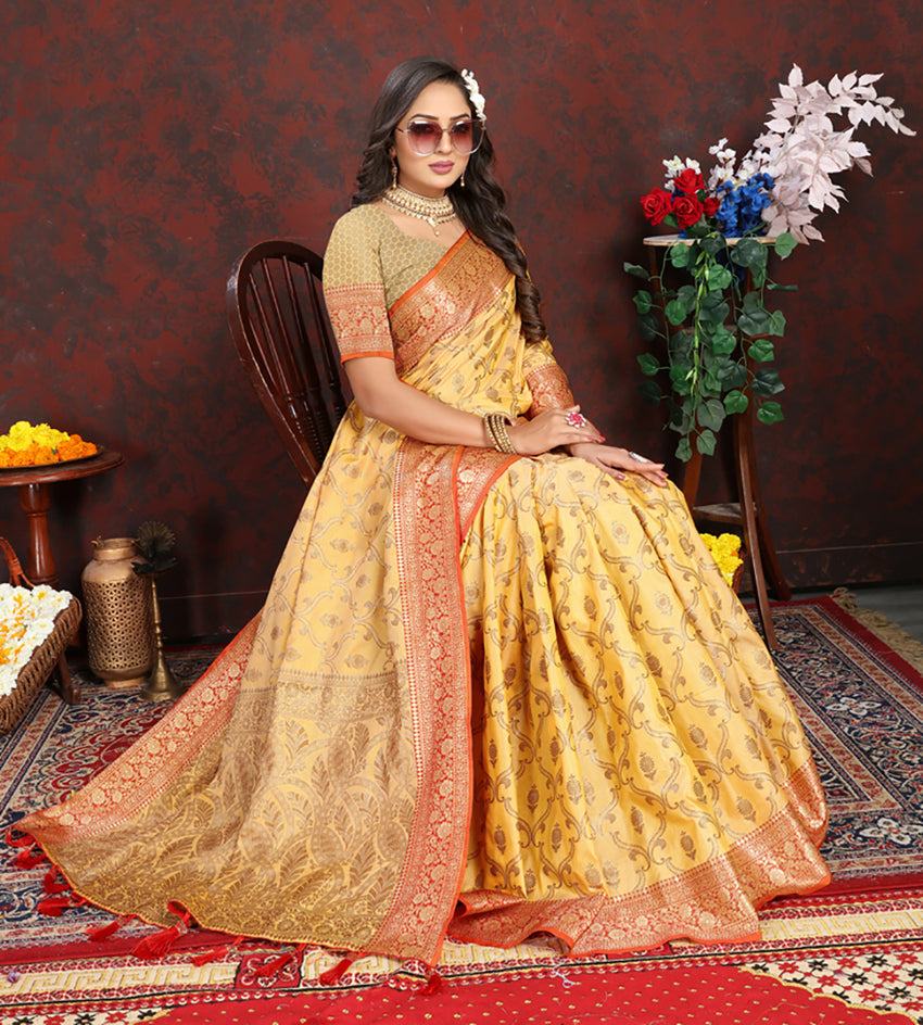 Yellow Soft Katan Silk Saree with Rich Zari Weaving Pallu