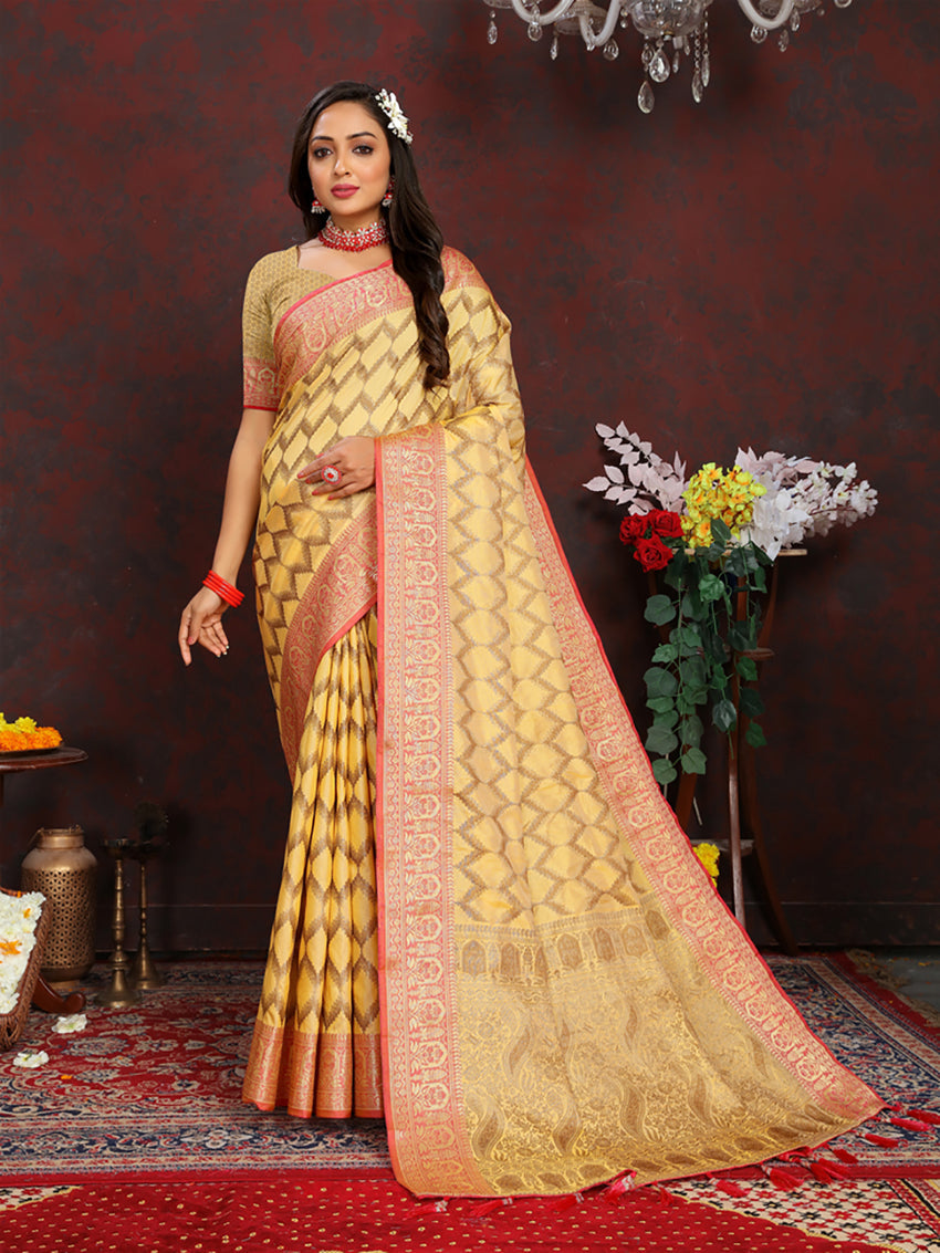 Yellow Soft Katan Silk Saree with Rich Zari Weaving Pallu