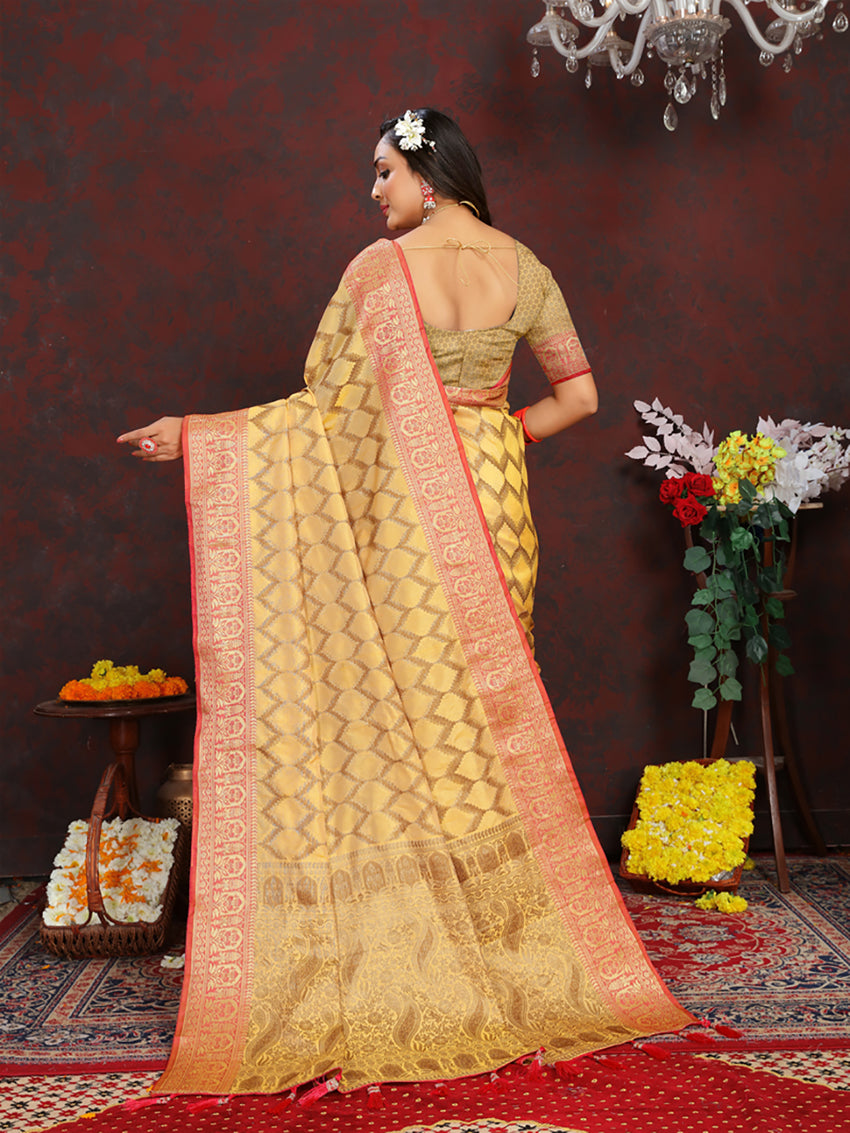 Yellow Soft Katan Silk Saree with Rich Zari Weaving Pallu
