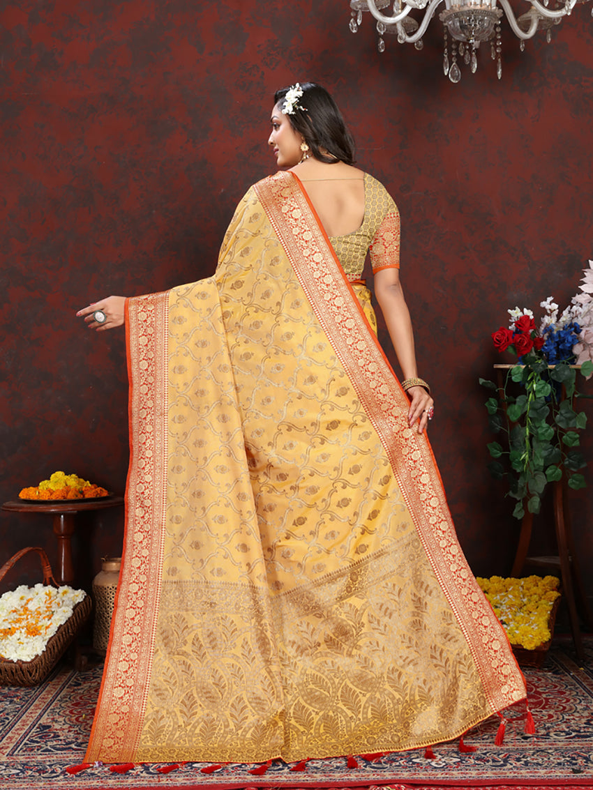 Yellow Soft Katan Silk Saree with Rich Zari Weaving Pallu