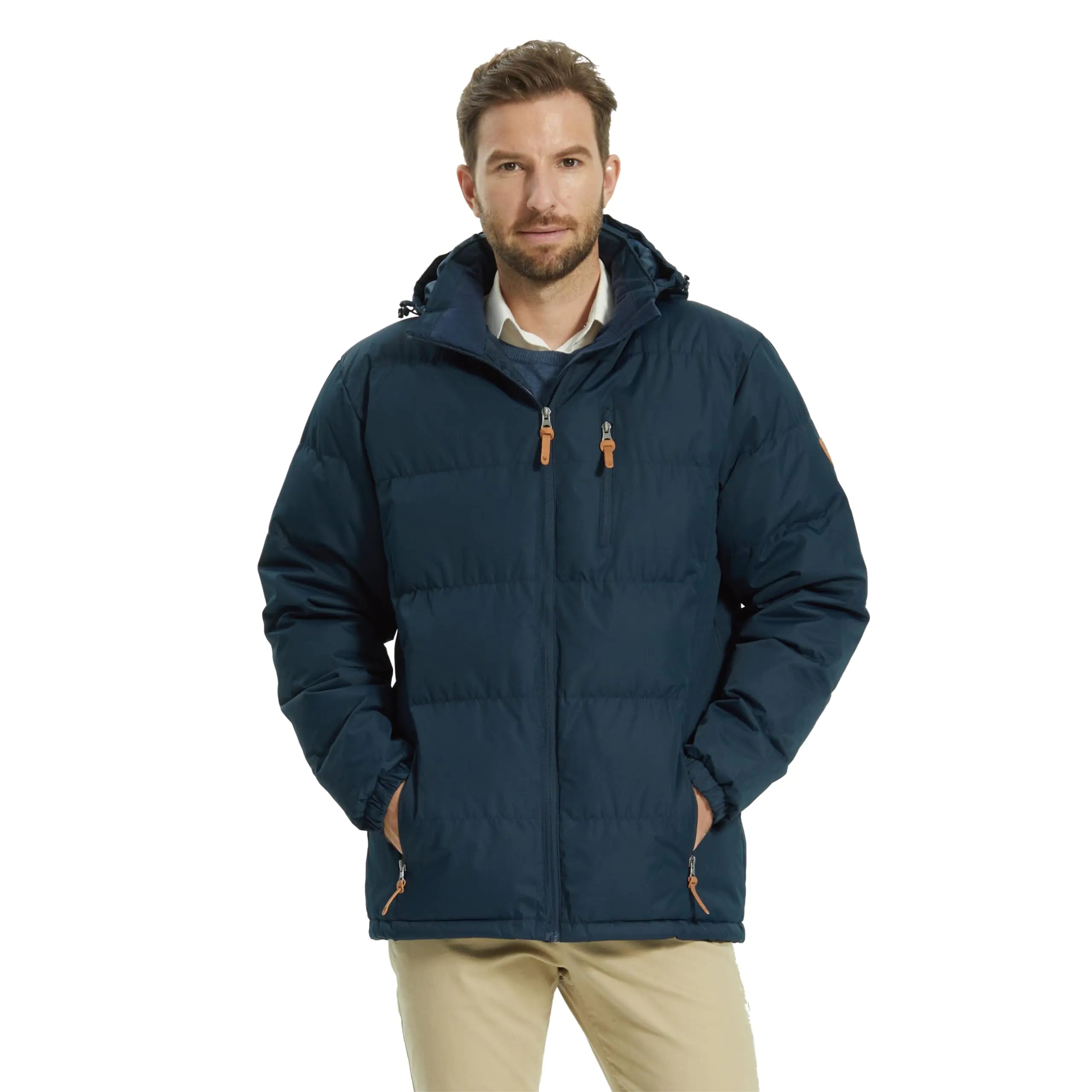 ALPHA CAMP Mens Puffer Jacket Waterproof Winter Coat Windproof Long Sleeve Warm Hooded Jacket Padded Winter Jacket