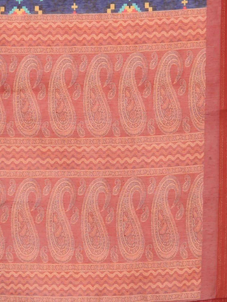 Women's Printed Cotton Silk Dupatta in Navy Blue and Rust Orange