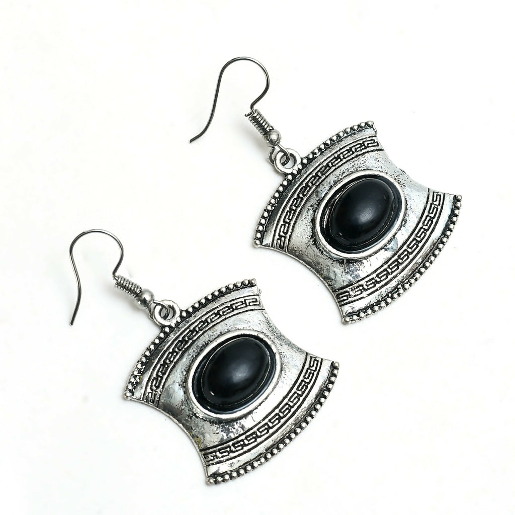 Oxidised Silver-Plated Stone Work Long Necklace for Women