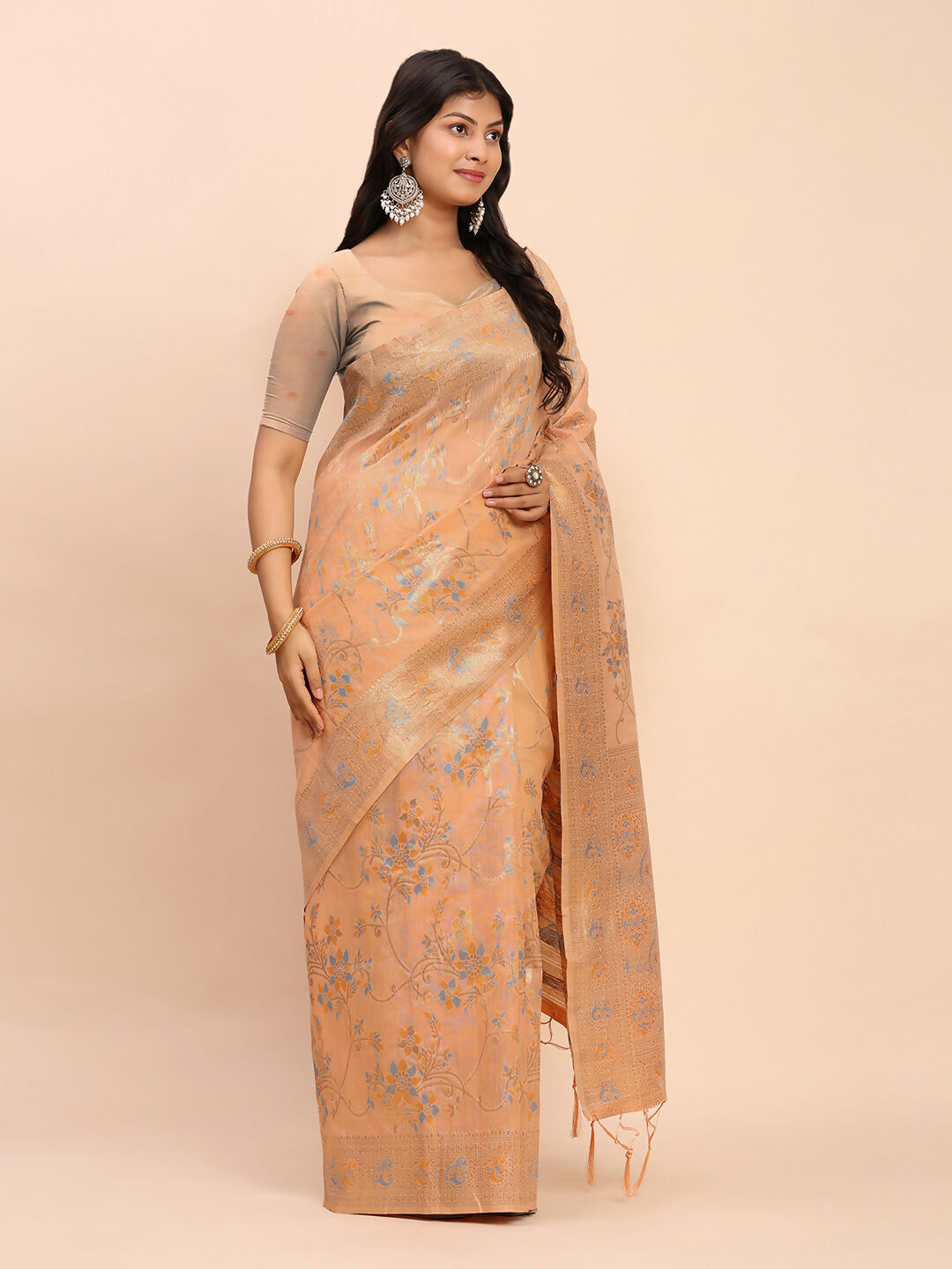 Orange Linen Cotton Saree with Matching Blouse