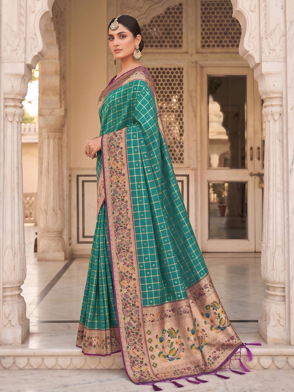 Rama Green Banarasi Silk Blend Saree for Traditional Events