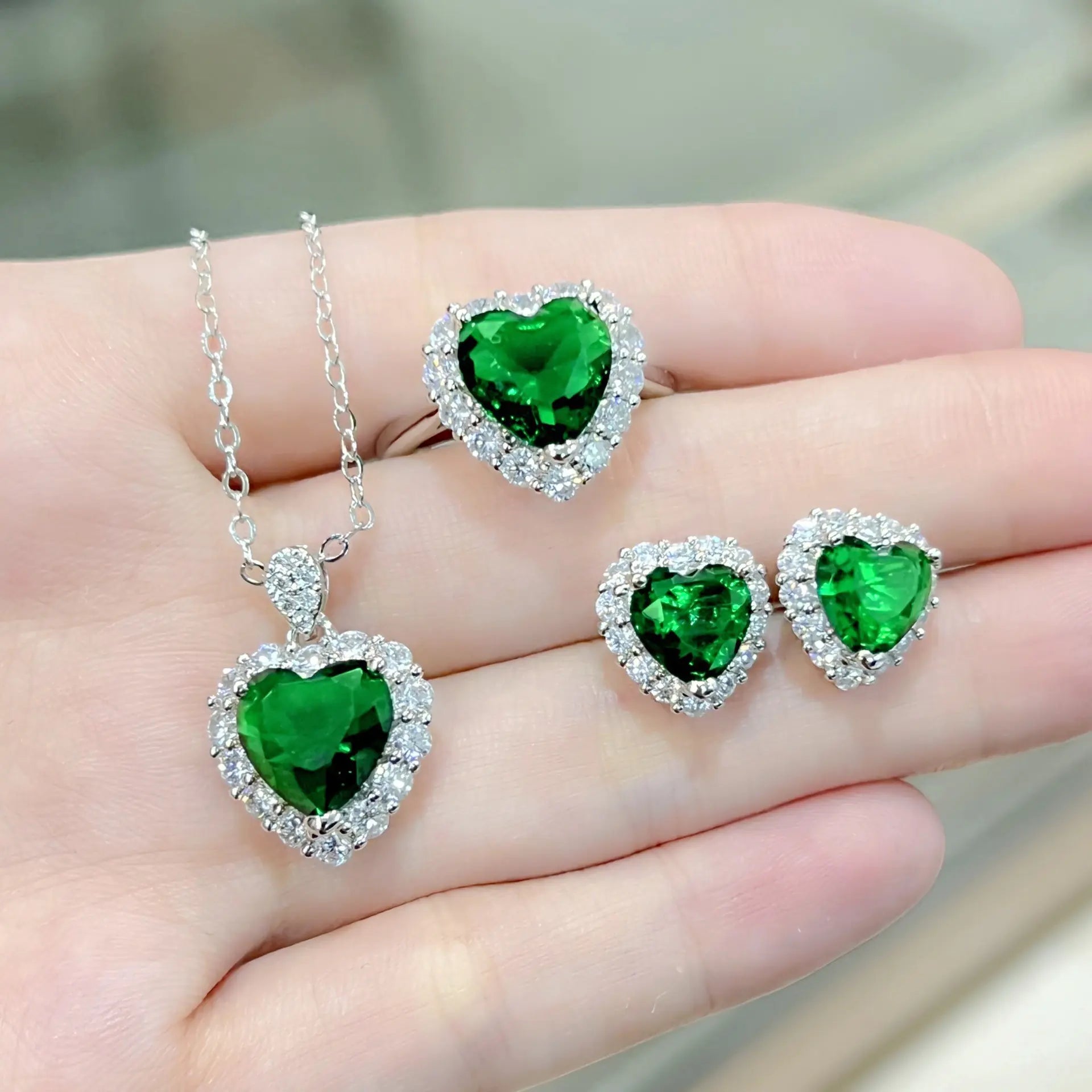 Gemstone Crown Necklace Set with Earrings & Ring