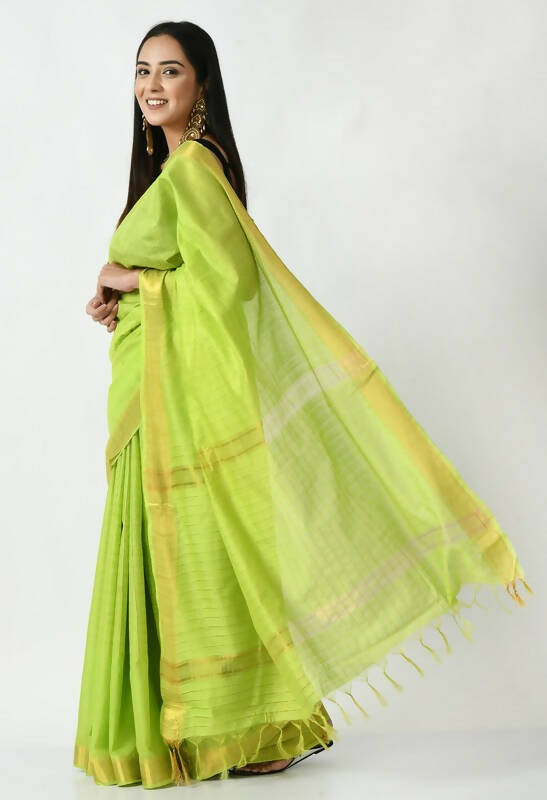 Parrot Green Bhagalpuri Handloom Silk Raj Shree Saree