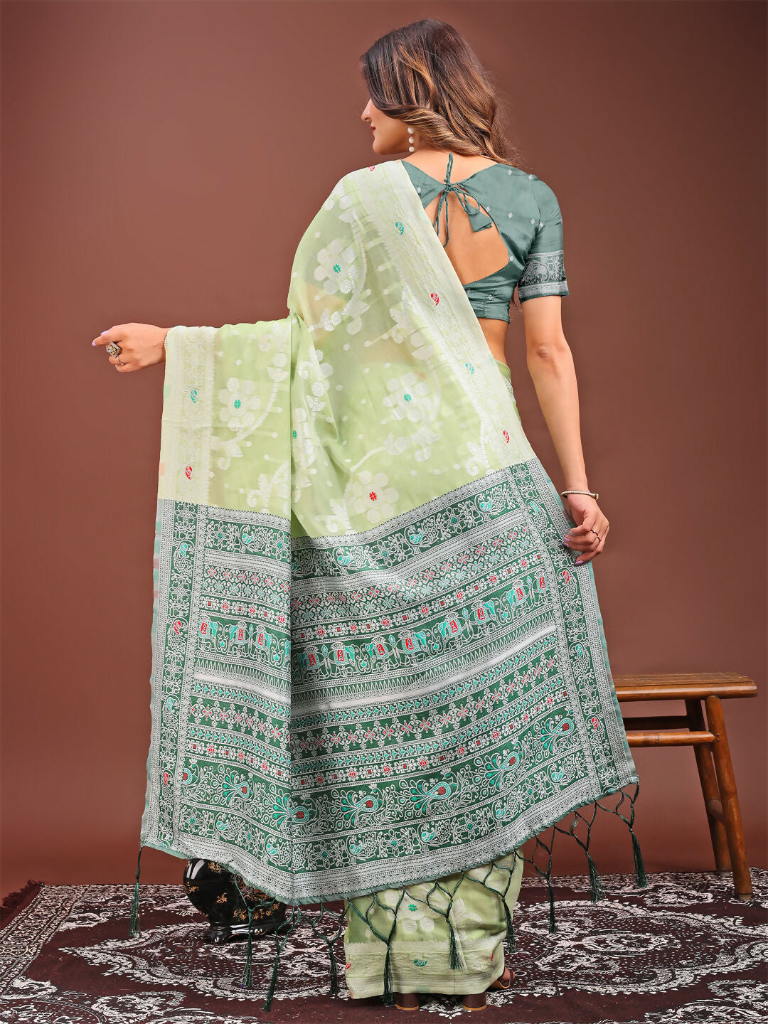 Anaya Light Green Linen Cotton Saree with Matching Blouse Piece