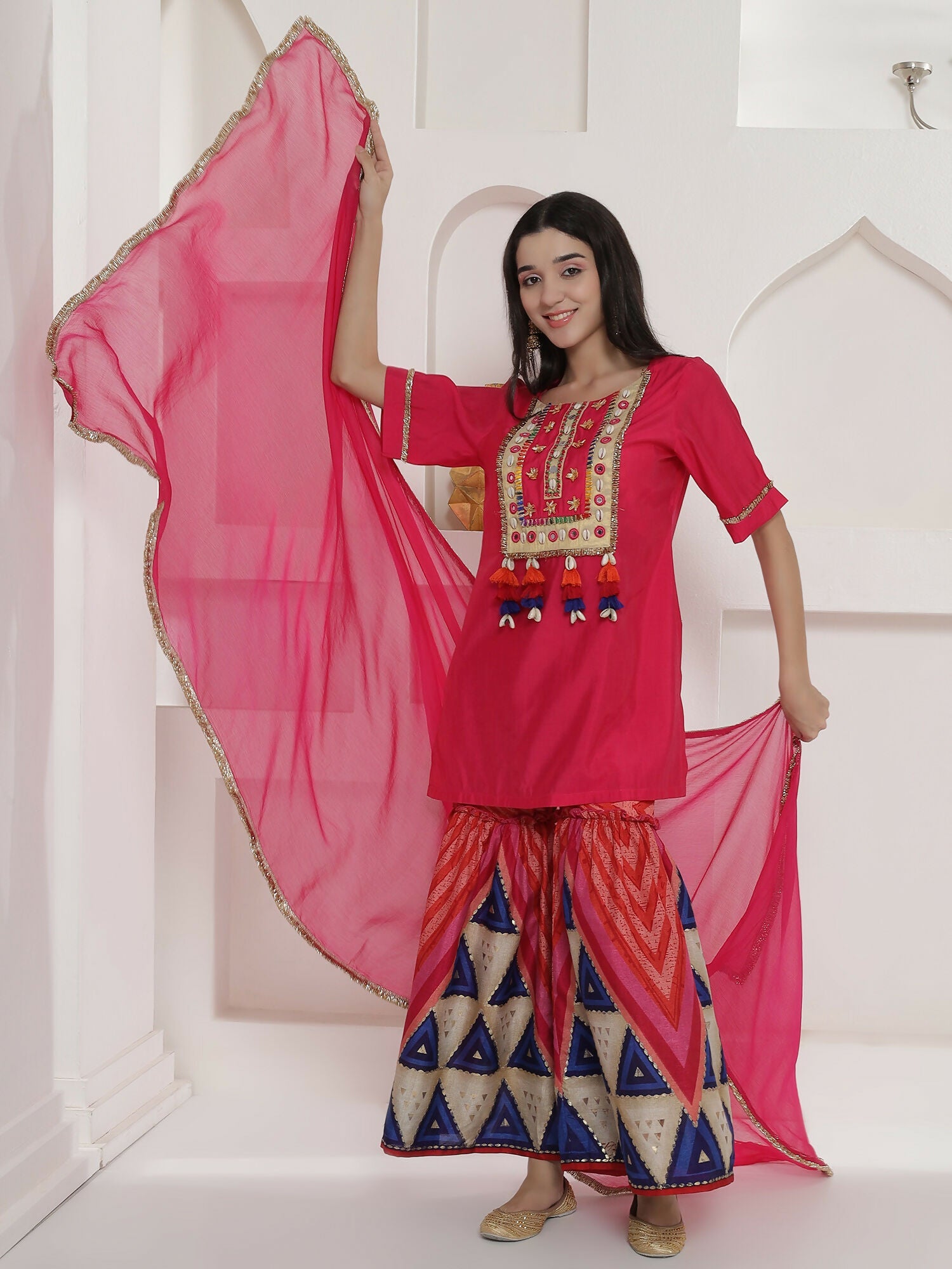 Pink Muslin Sharara Suit Set for Traditional Festive Wear
