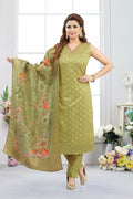 Mehendi green jacquard kurta set with matching 3-piece ensemble