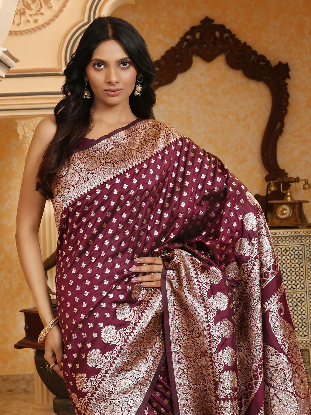 Royal Purple Banarasi Silk Saree with Blouse Piece