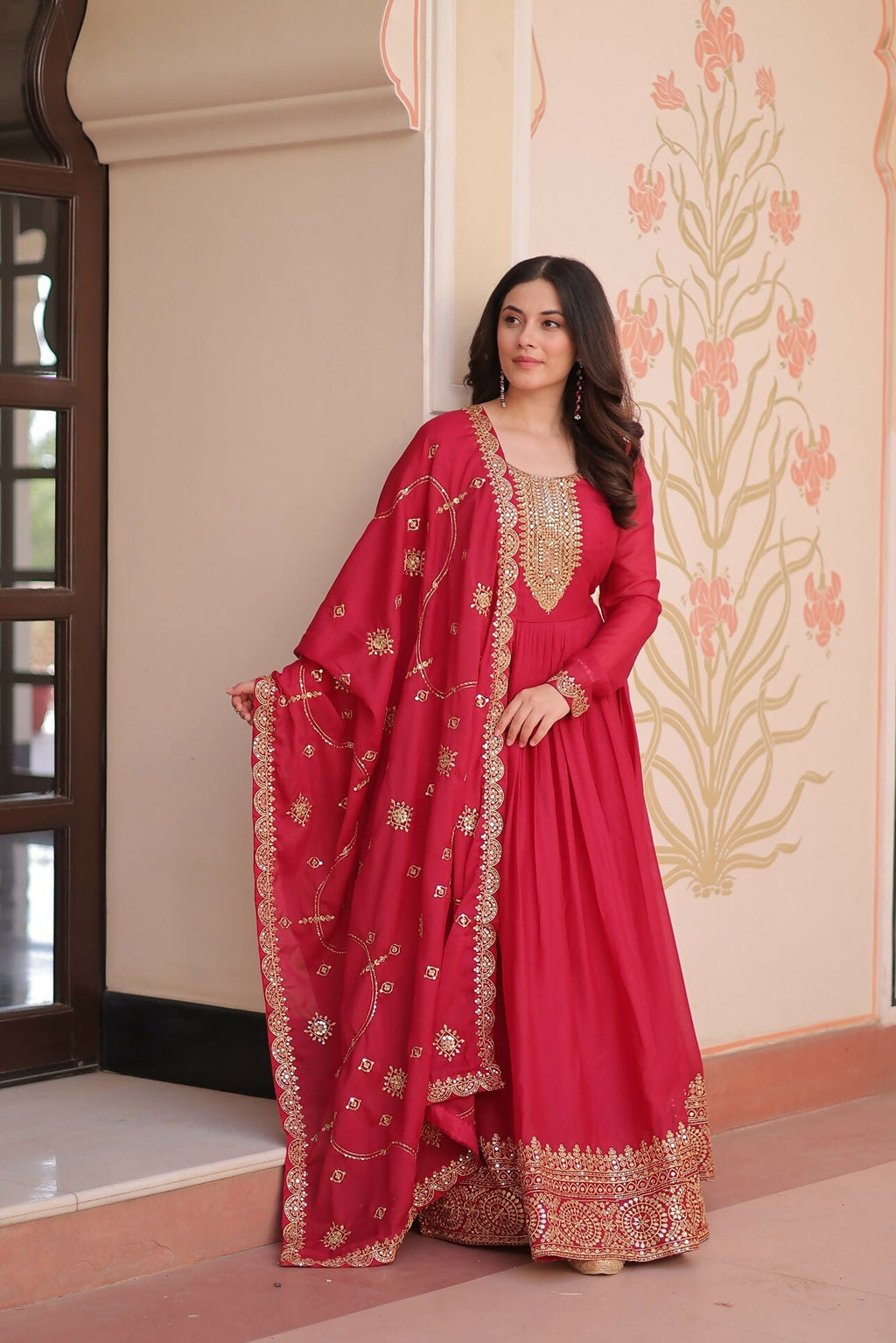 Joban Fashion Pink Georgette Sequence Embroidery Work Kurta Set
