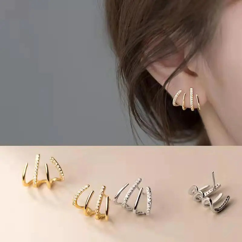 Women's Diamond-Cut Gold & Silver Ear Studs
