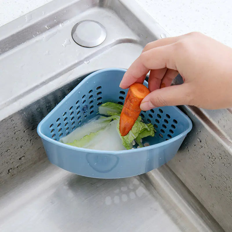 Triangle Sink Drain Basket with Suction Cup Storage Rack