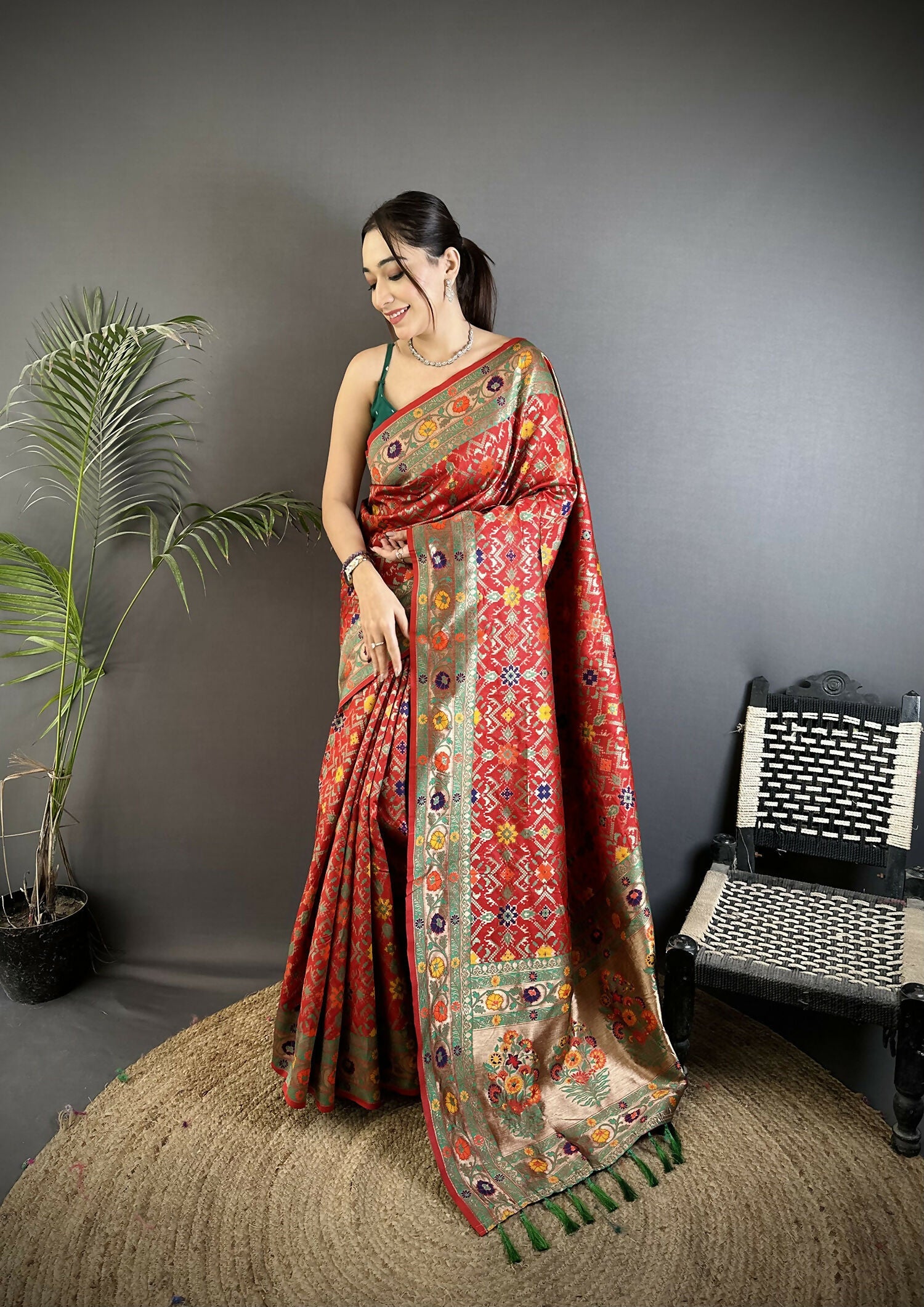Joban Fashion Red Banarasi Soft Silk Woven Saree