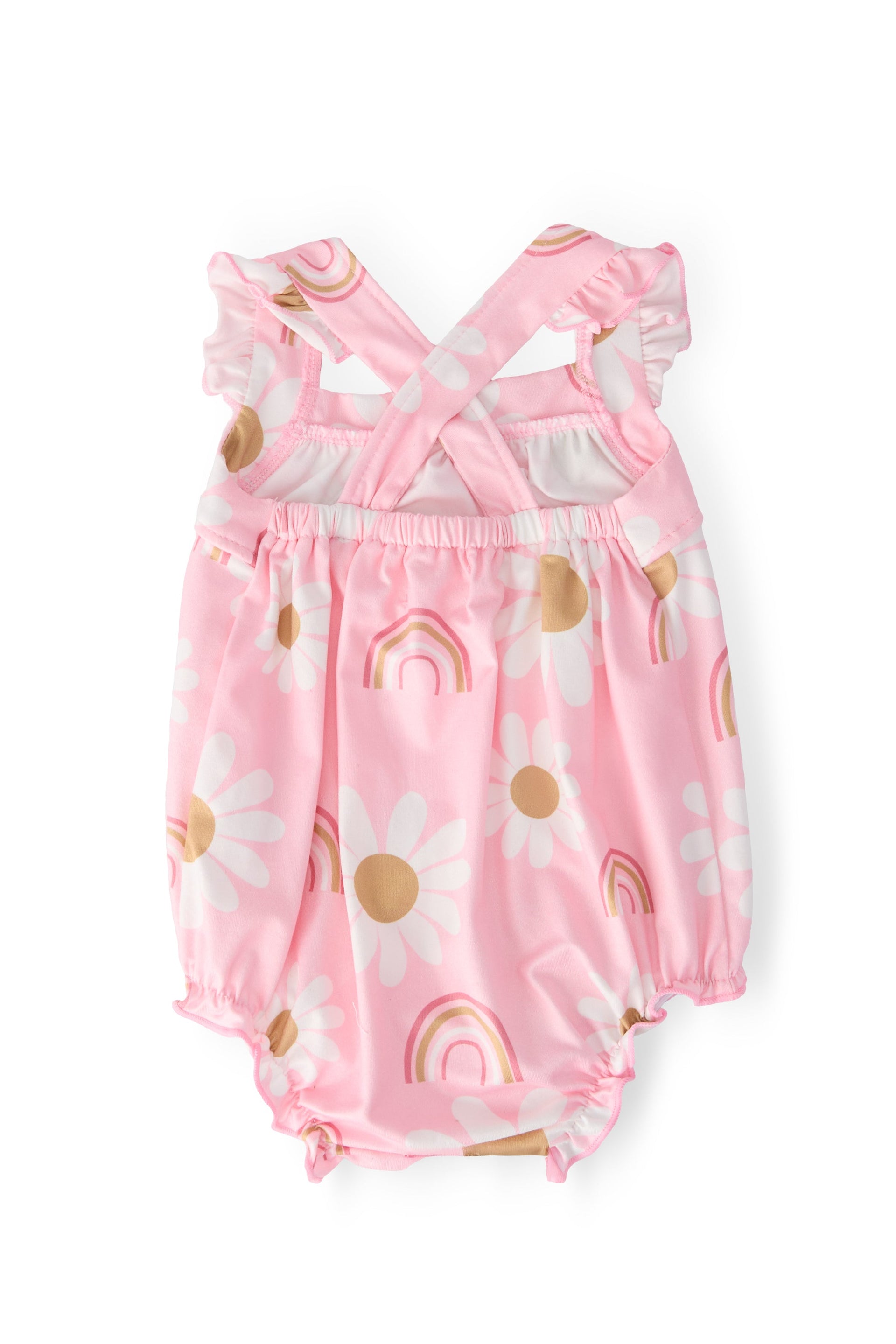 You are My Sunshine Pink Daisy and Rainbow Ruffle Romper - Image 2
