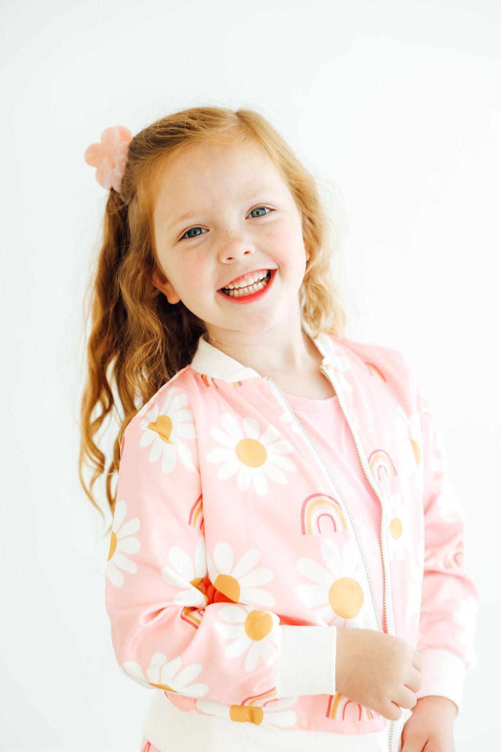 You are My Sunshine Floral Daisy Print Satin Bomber Jacket