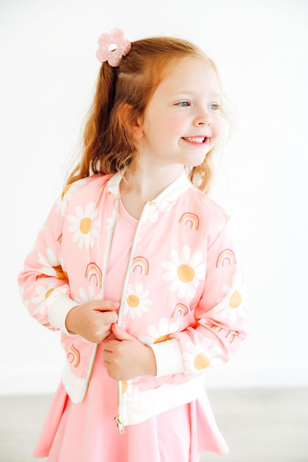 You are My Sunshine Floral Daisy Print Satin Bomber Jacket