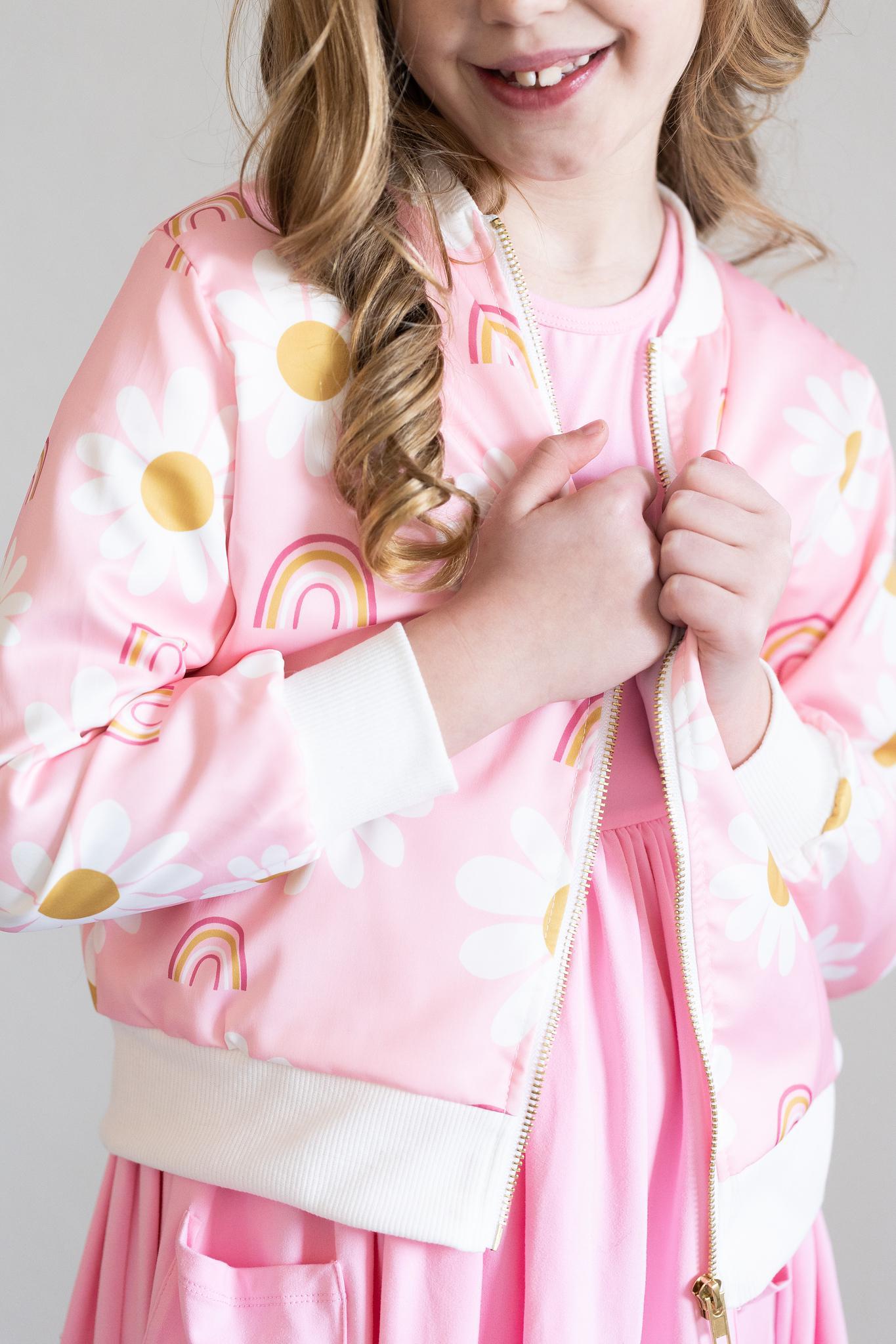 You are My Sunshine Floral Daisy Print Satin Bomber Jacket