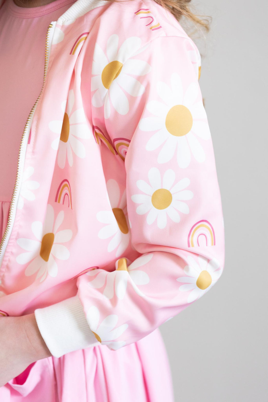 You are My Sunshine Floral Daisy Print Satin Bomber Jacket
