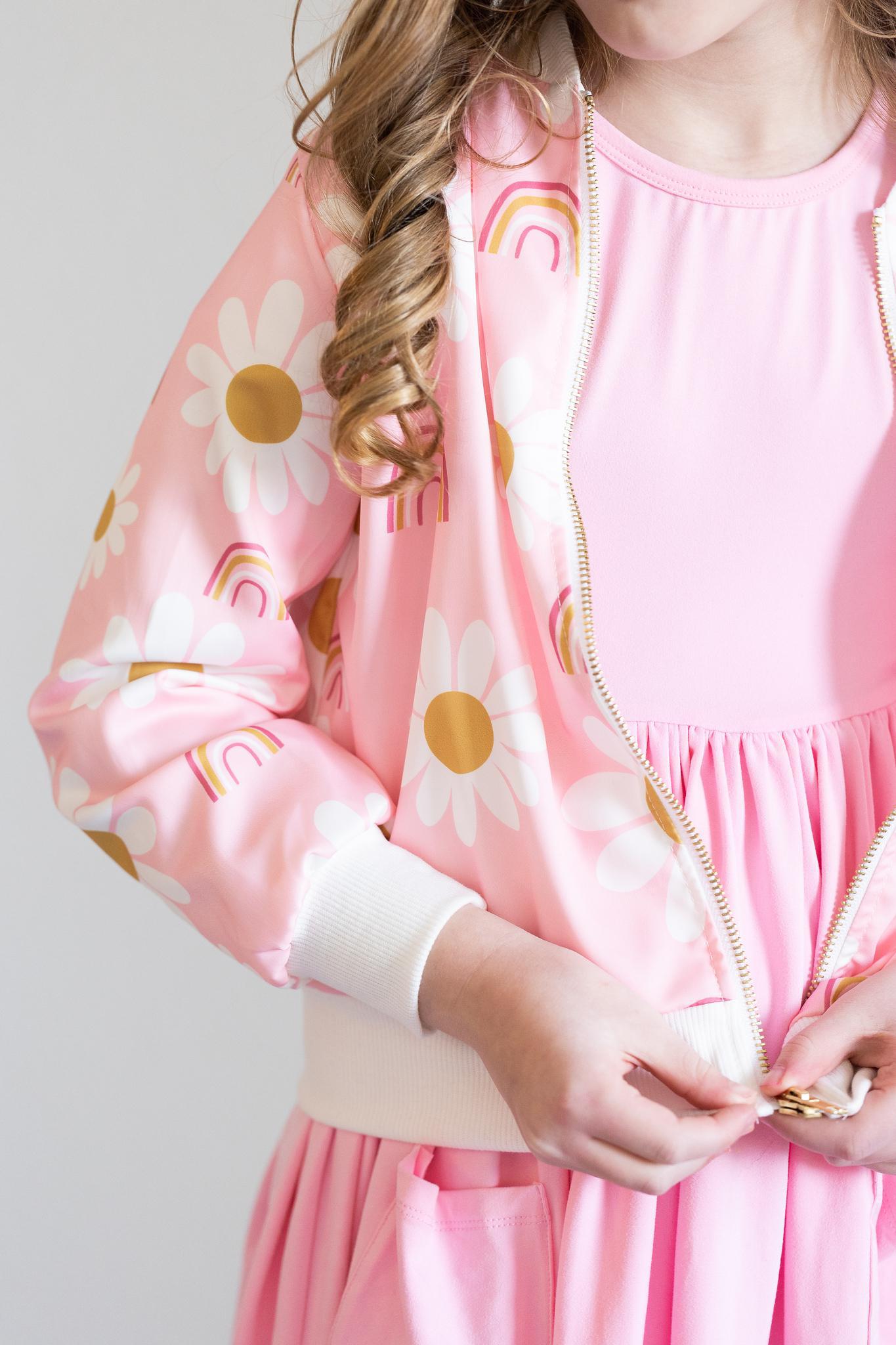 You are My Sunshine Floral Daisy Print Satin Bomber Jacket