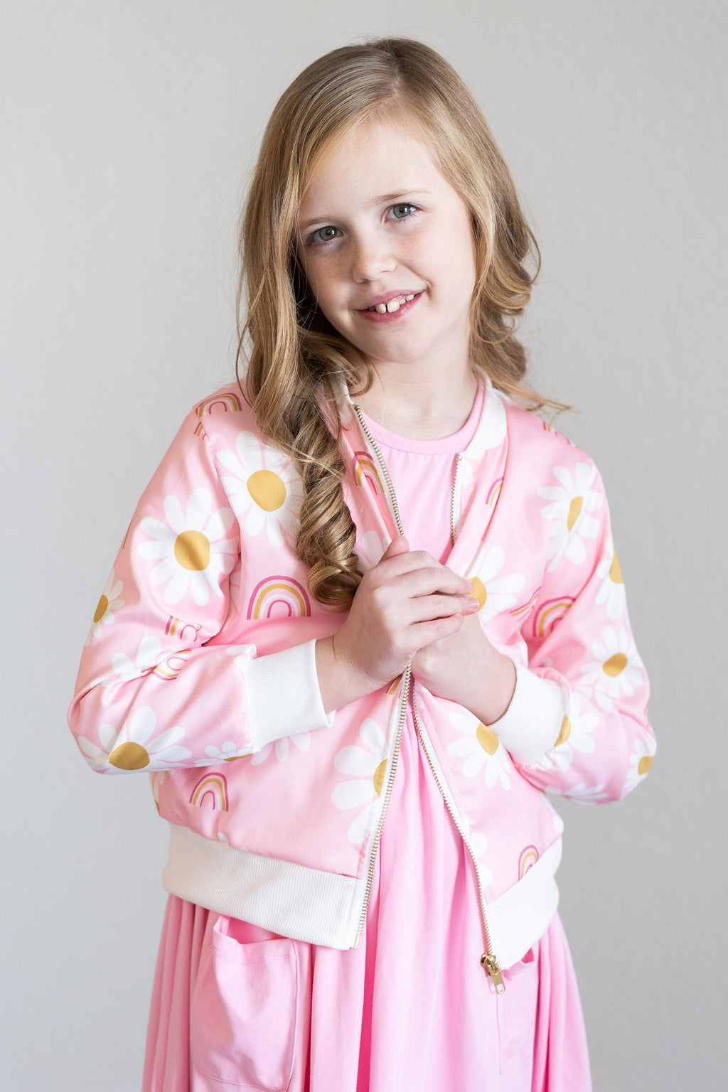 You are My Sunshine Floral Daisy Print Satin Bomber Jacket