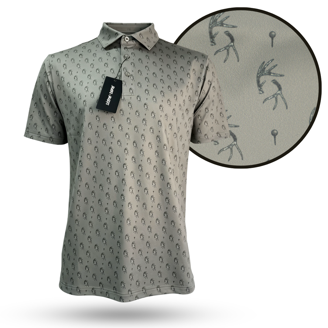 Tees & Tines charcoal grey golf polo for men with moisture-wicking fabric.