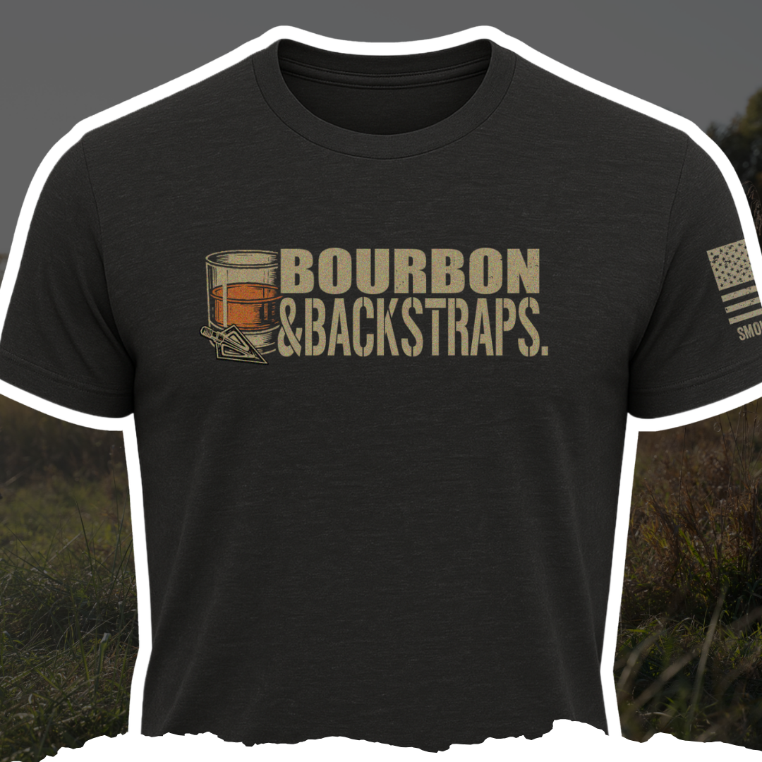 Bourbon & Backstraps unisex outdoor tee in black and tan