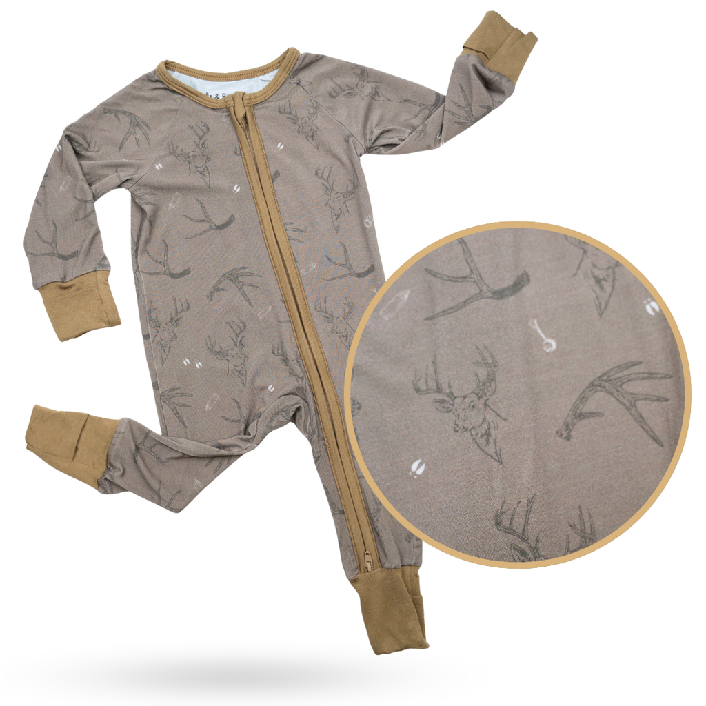 Minimalist Taupe and Brown Bamboo Baby Zippy Sleepwear