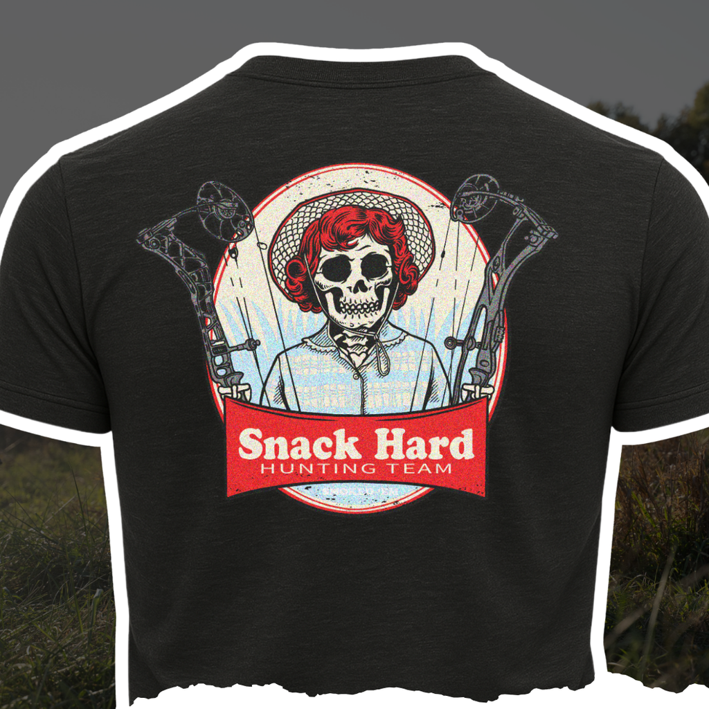 Snack Hard Hunting Team graphic tee with hunting and snack imagery