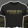 Freezer Full Of Good Aim graphic tee in black and olive-green