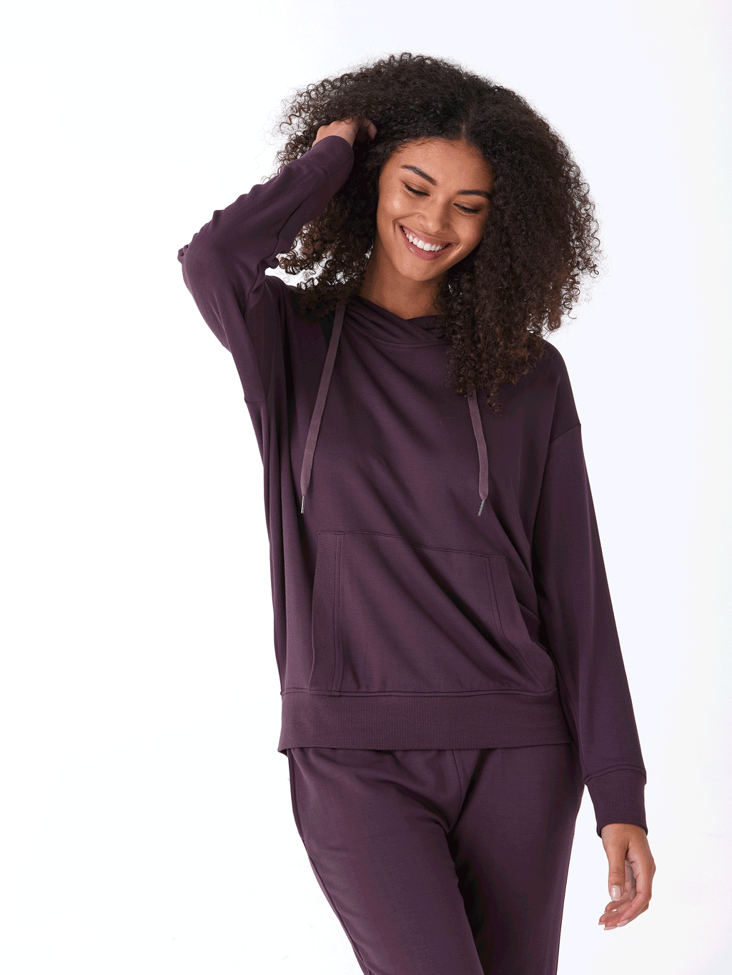 Madge Feather Fleece Pullover Hoodie with Relaxed Fit & Pockets