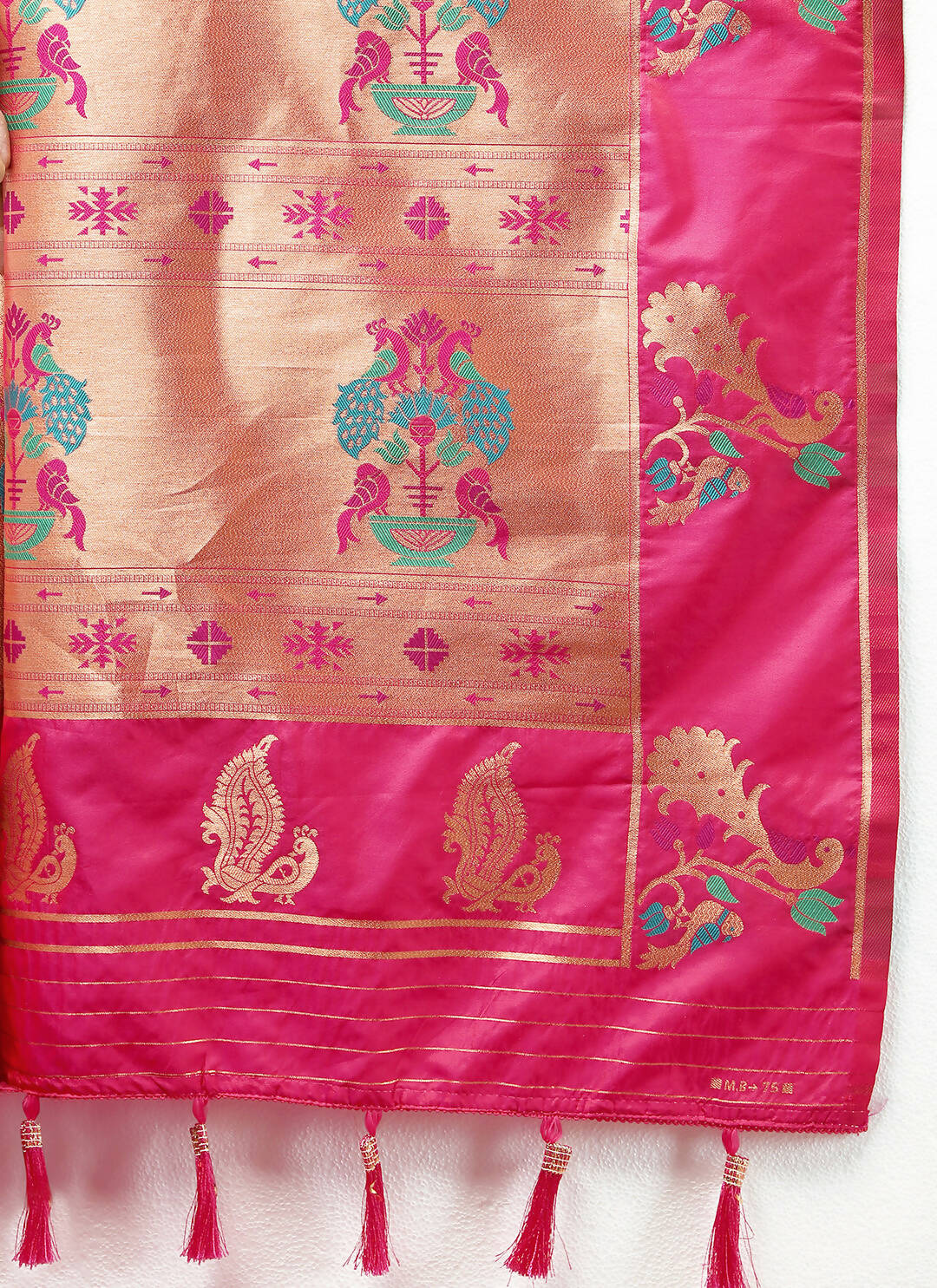 Pink Soft Paithani Silk Saree with Copper Zari Meenakari Weaving