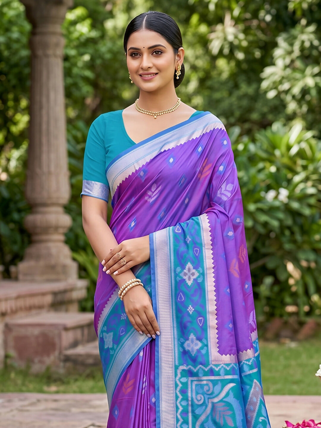 Elegant Purple Soft Silk Saree with Matching Blouse Piece