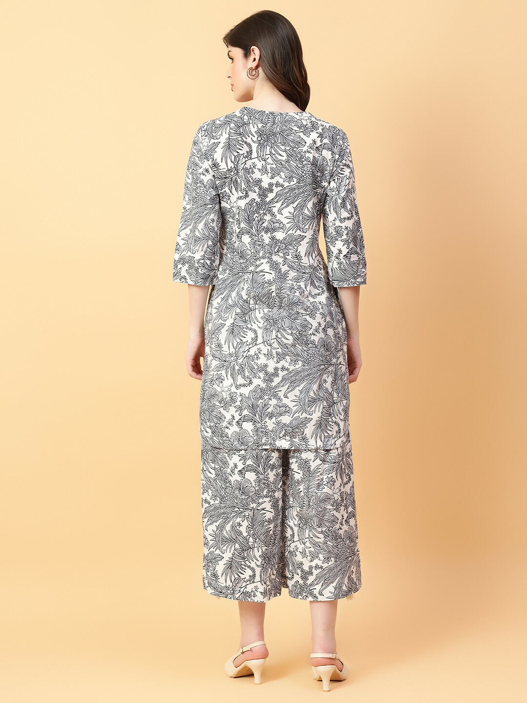 Grey Cotton Printed Co-ord Set with Hand Work Detail