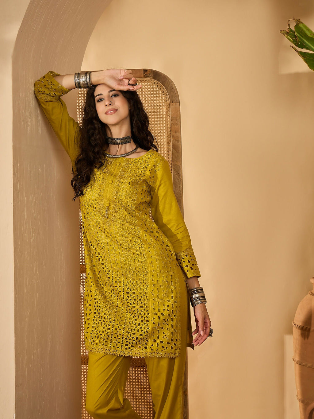 Mustard Embroidered Pure Cotton Cord Set
